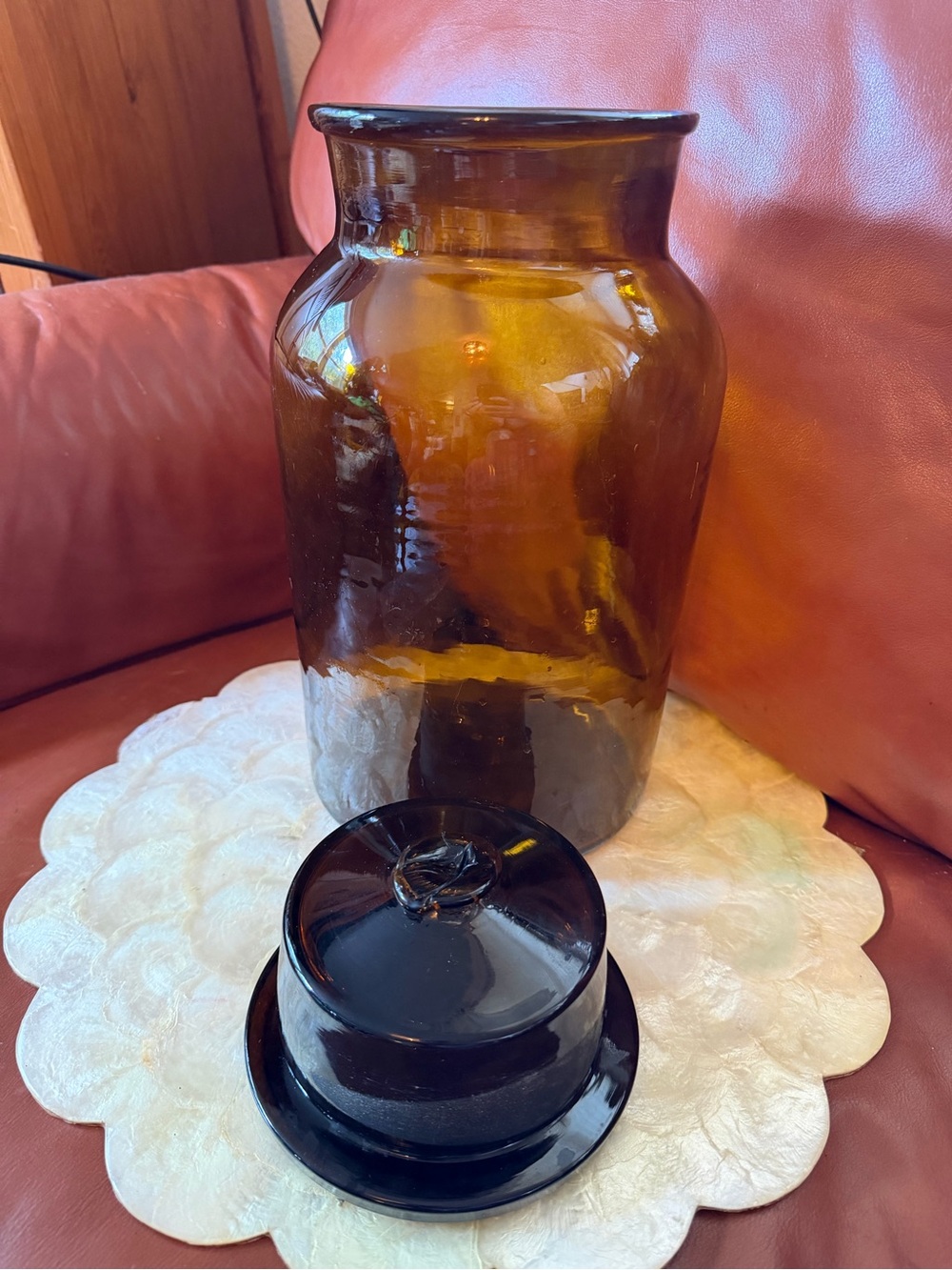 Vintage 13” Handblown Amber Glass Apothecary Jar - Unique Home Accents - Picture 2 of 11